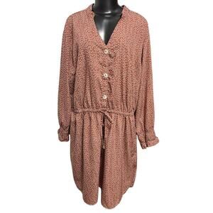 3X Indulge Floral Long Sleeve Tie Waist  Dress Brown Retro